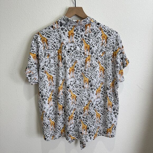 Jane & Delancey Top Womens XL Safari Giraffe‎ Button Up Beachy Tropical Travel - Picture 7 of 14